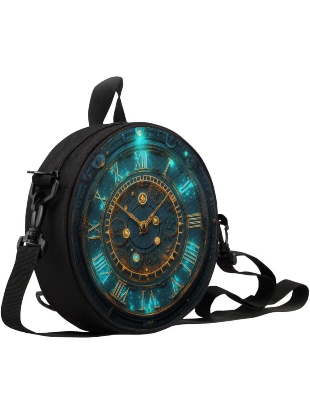 🎃Women Green-Galaxy Novelty Round Clock Shape Zipper Clock Purses Shoulder Bag